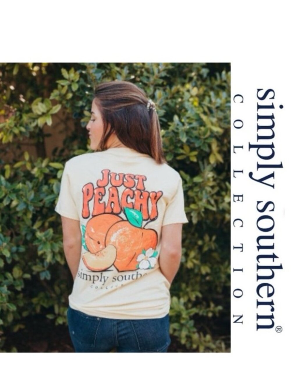 Simply Southern | Cream and Orange "Just Peachy" Short Sleeve Tee | Size Small